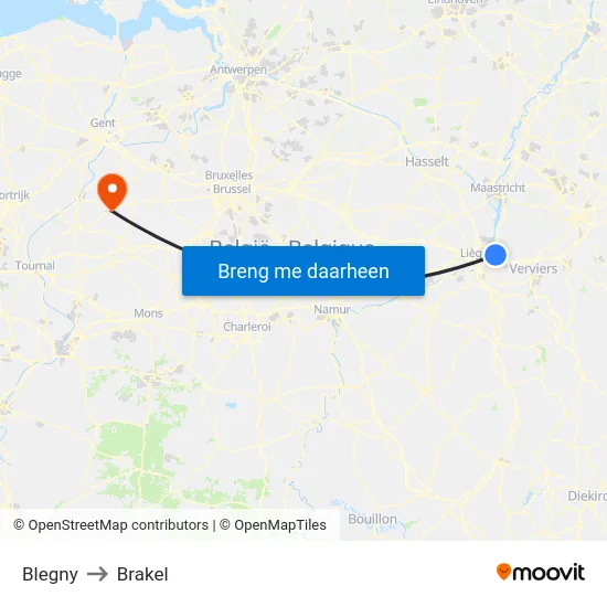 Blegny to Brakel map