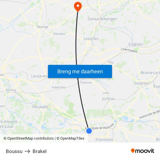 Boussu to Brakel map