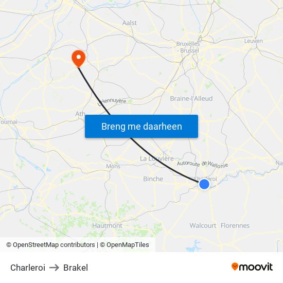 Charleroi to Brakel map