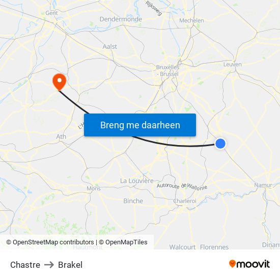 Chastre to Brakel map