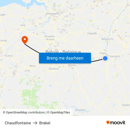 Chaudfontaine to Brakel map