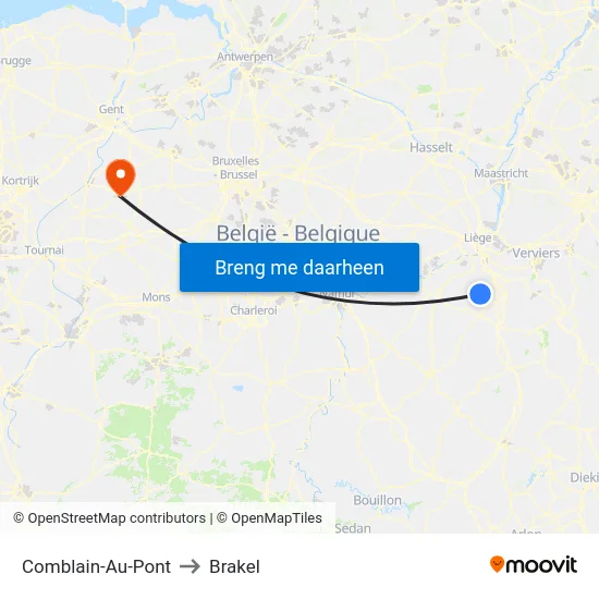 Comblain-Au-Pont to Brakel map