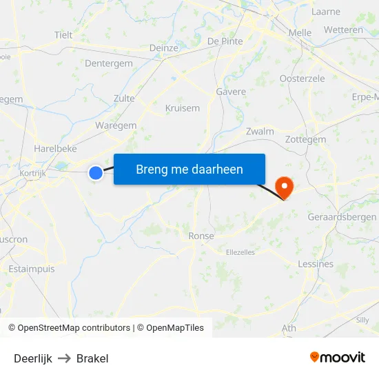 Deerlijk to Brakel map