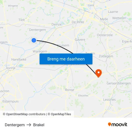 Dentergem to Brakel map