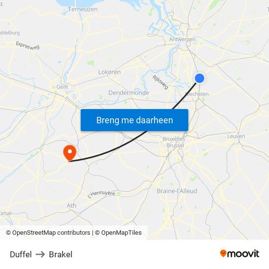 Duffel to Brakel map