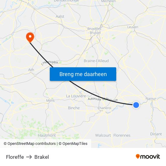 Floreffe to Brakel map