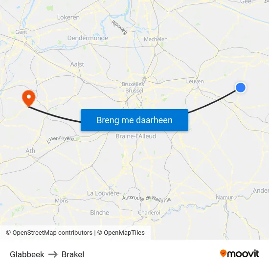 Glabbeek to Brakel map