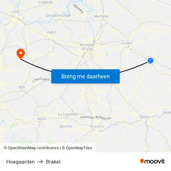 Hoegaarden to Brakel map