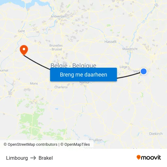 Limbourg to Brakel map