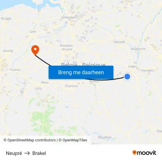 Neupré to Brakel map