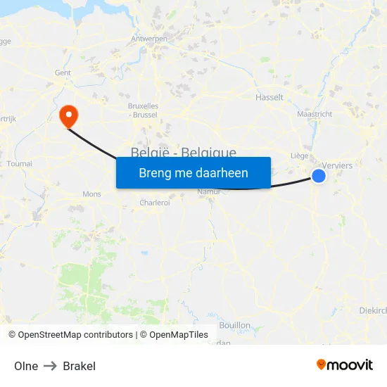 Olne to Brakel map
