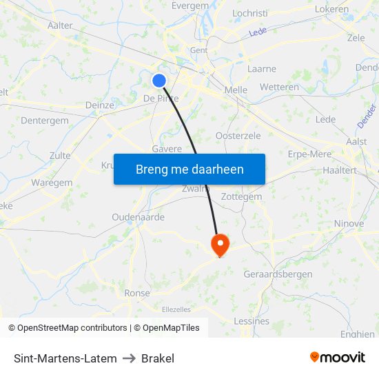 Sint-Martens-Latem to Brakel map