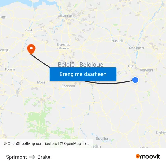 Sprimont to Brakel map