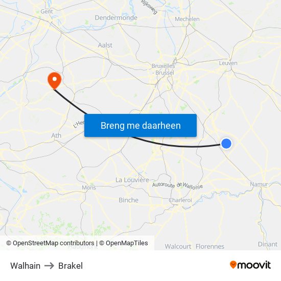 Walhain to Brakel map