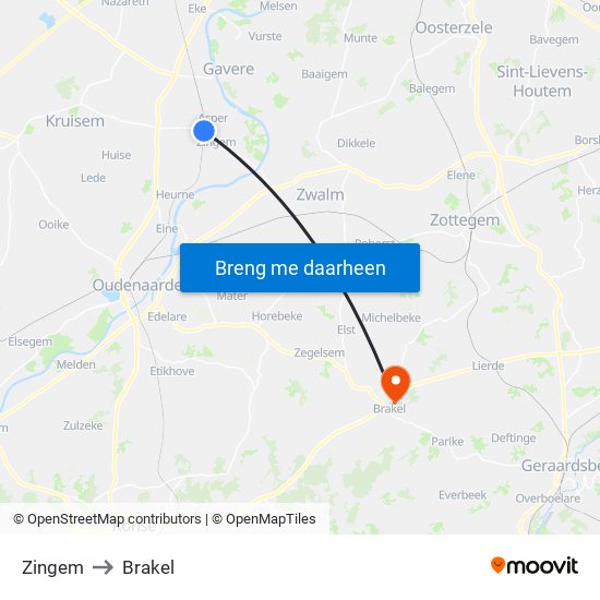 Zingem to Brakel map