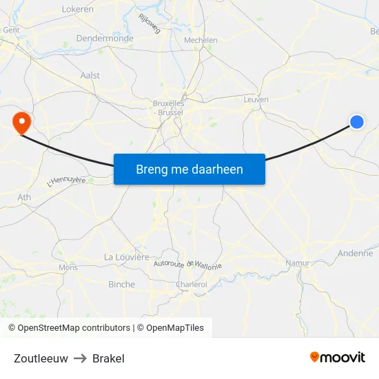 Zoutleeuw to Brakel map