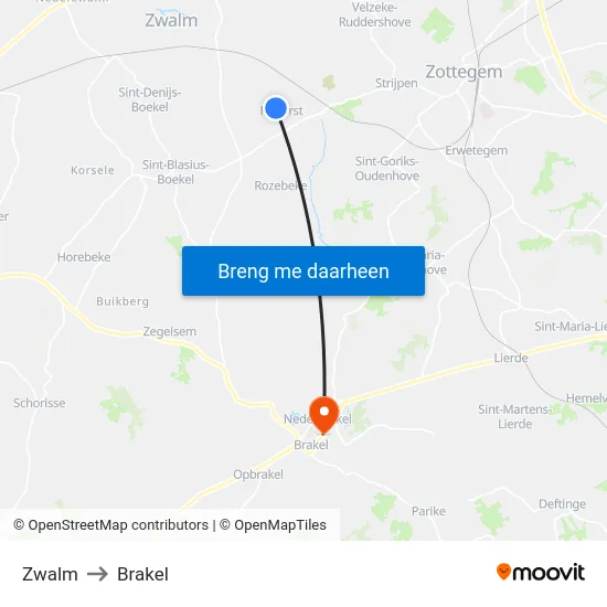 Zwalm to Brakel map