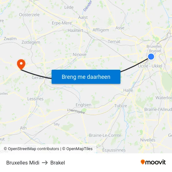 Bruxelles Midi to Brakel map