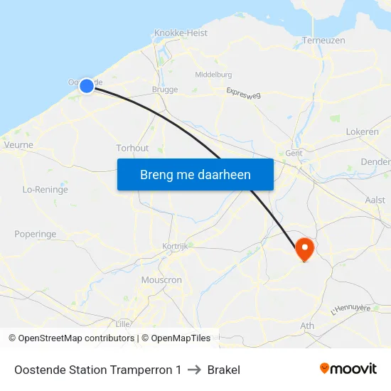 Oostende Station Tramperron 1 to Brakel map