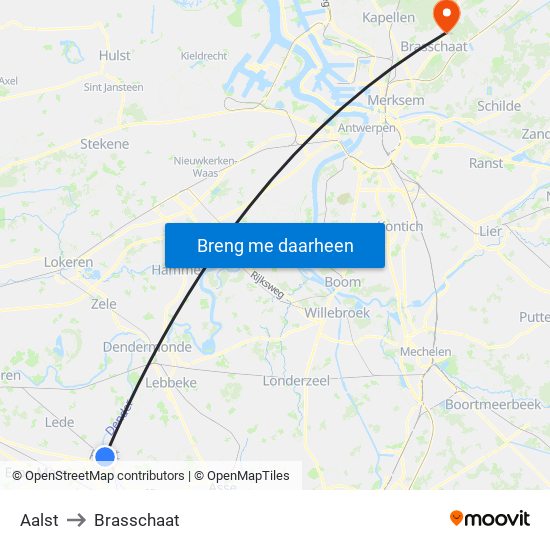 Aalst to Brasschaat map