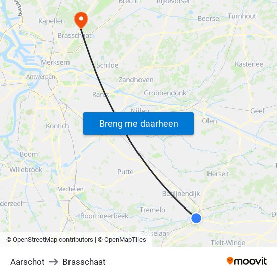 Aarschot to Brasschaat map