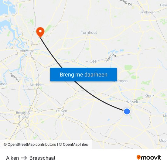 Alken to Brasschaat map