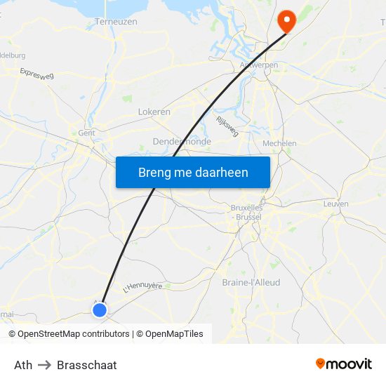 Ath to Brasschaat map