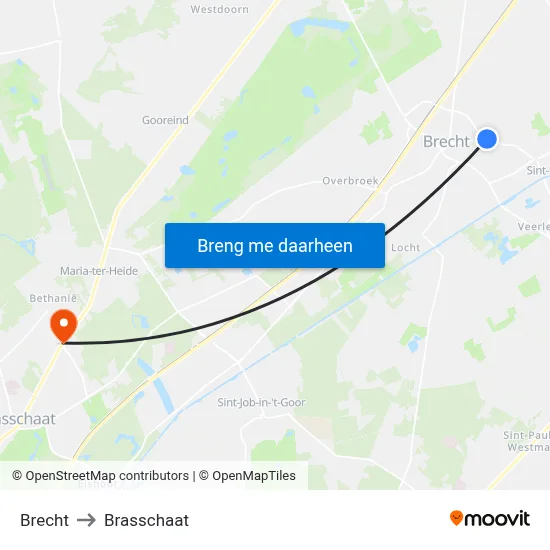 Brecht to Brasschaat map