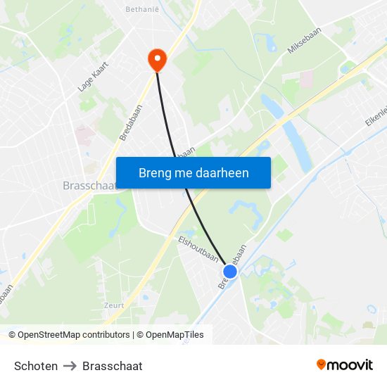 Schoten to Brasschaat map