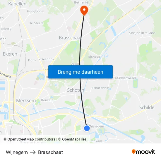 Wijnegem to Brasschaat map