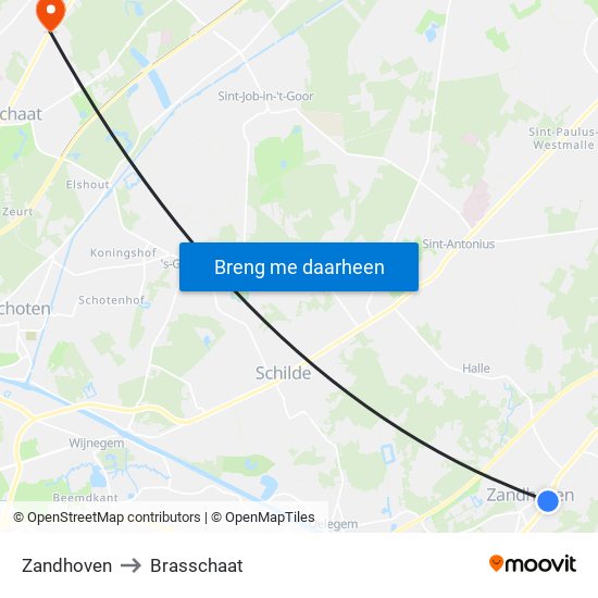 Zandhoven to Brasschaat map