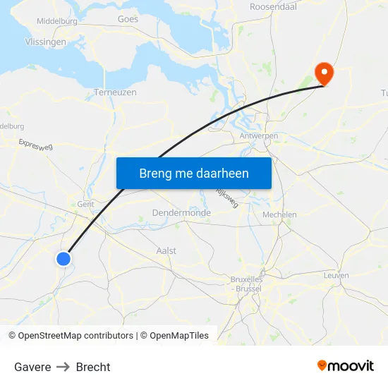 Gavere to Brecht map