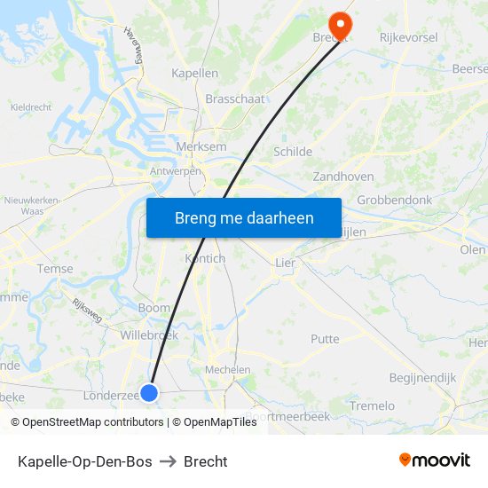 Kapelle-Op-Den-Bos to Brecht map