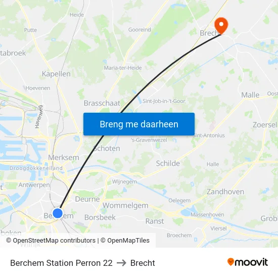 Berchem Station Perron 22 to Brecht map