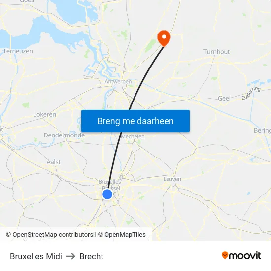 Bruxelles Midi to Brecht map