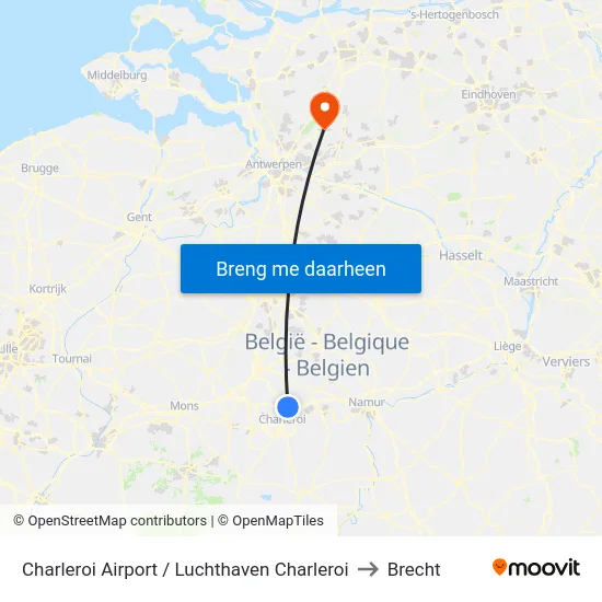Charleroi Airport / Luchthaven Charleroi to Brecht map