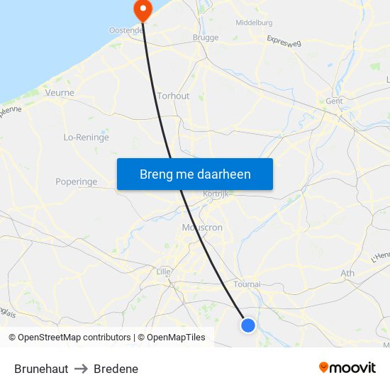 Brunehaut to Bredene map
