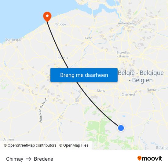 Chimay to Bredene map