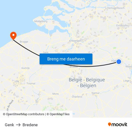 Genk to Bredene map