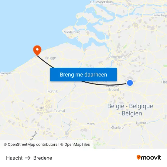 Haacht to Bredene map