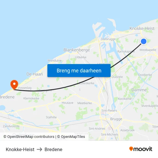 Knokke-Heist to Bredene map