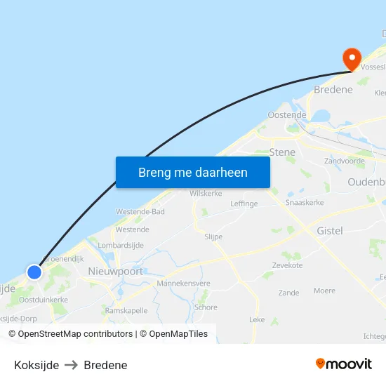 Koksijde to Bredene map
