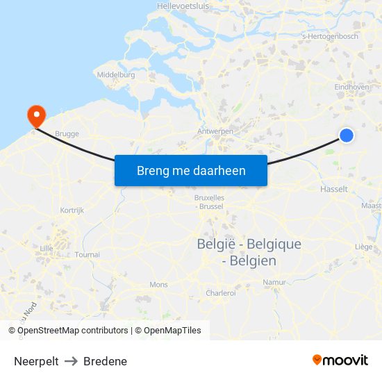 Neerpelt to Bredene map