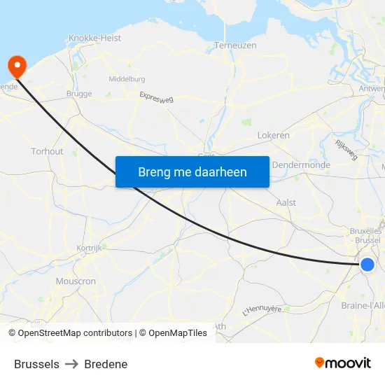 Brussels to Bredene map