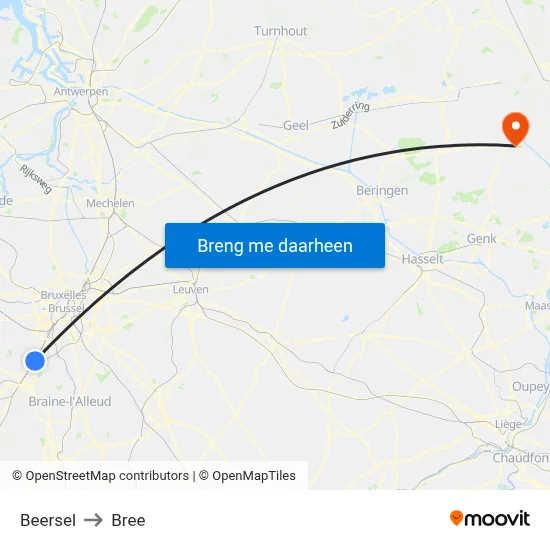 Beersel to Bree map