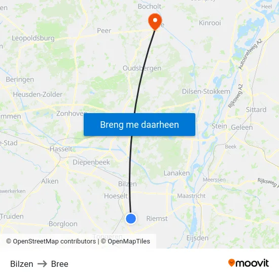 Bilzen to Bree map