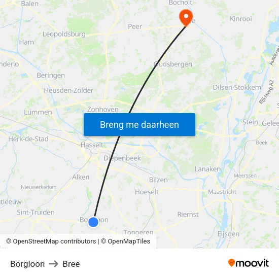 Borgloon to Bree map