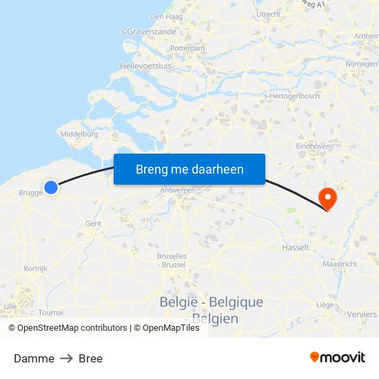Damme to Bree map