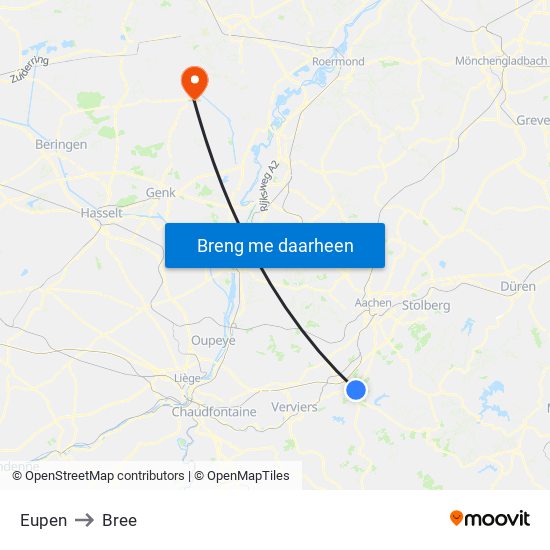 Eupen to Bree map