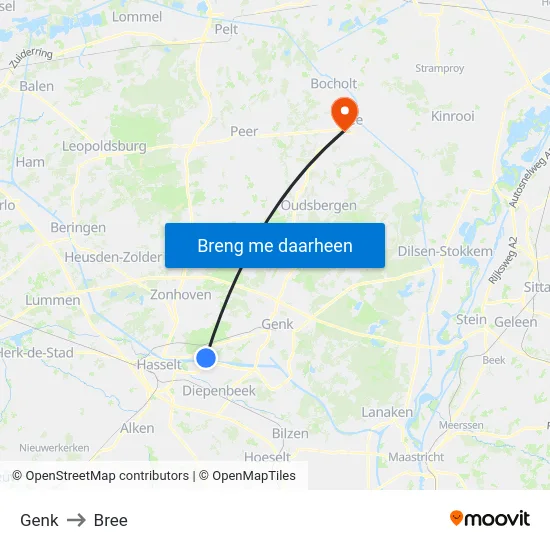 Genk to Bree map